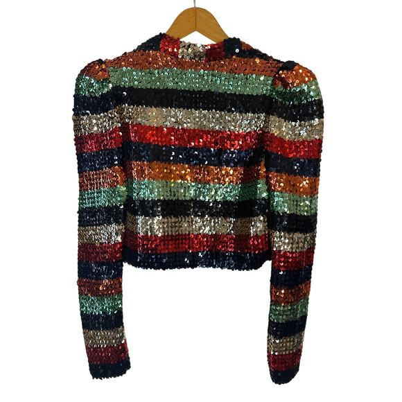 Alice + Olivia Sequin Stripe Sherryl Cropped Cardigan Size M Open Front Sparkle - Picture 5 of 12